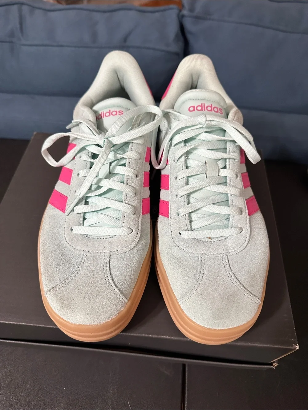 adidas Women’s Mint Green and Hot Pink Suede Platform Sneakers